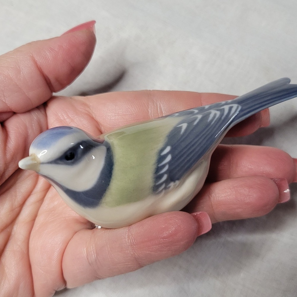 Royal Copenhagen Blue Titmouse Bird Figurine 1505 Denmark Porcelain Blue Green